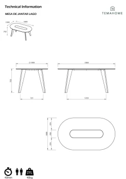 Table à manger ovale bois 6 personnes Lago - Chêne