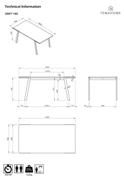 Table à manger rectangulaire bois pieds métal noir 6 personnes Drift - Chêne/Noir