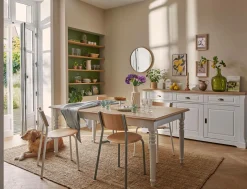 Table à manger rectangulaire extensible bois et blanc 6 à 10 personnes Apolline