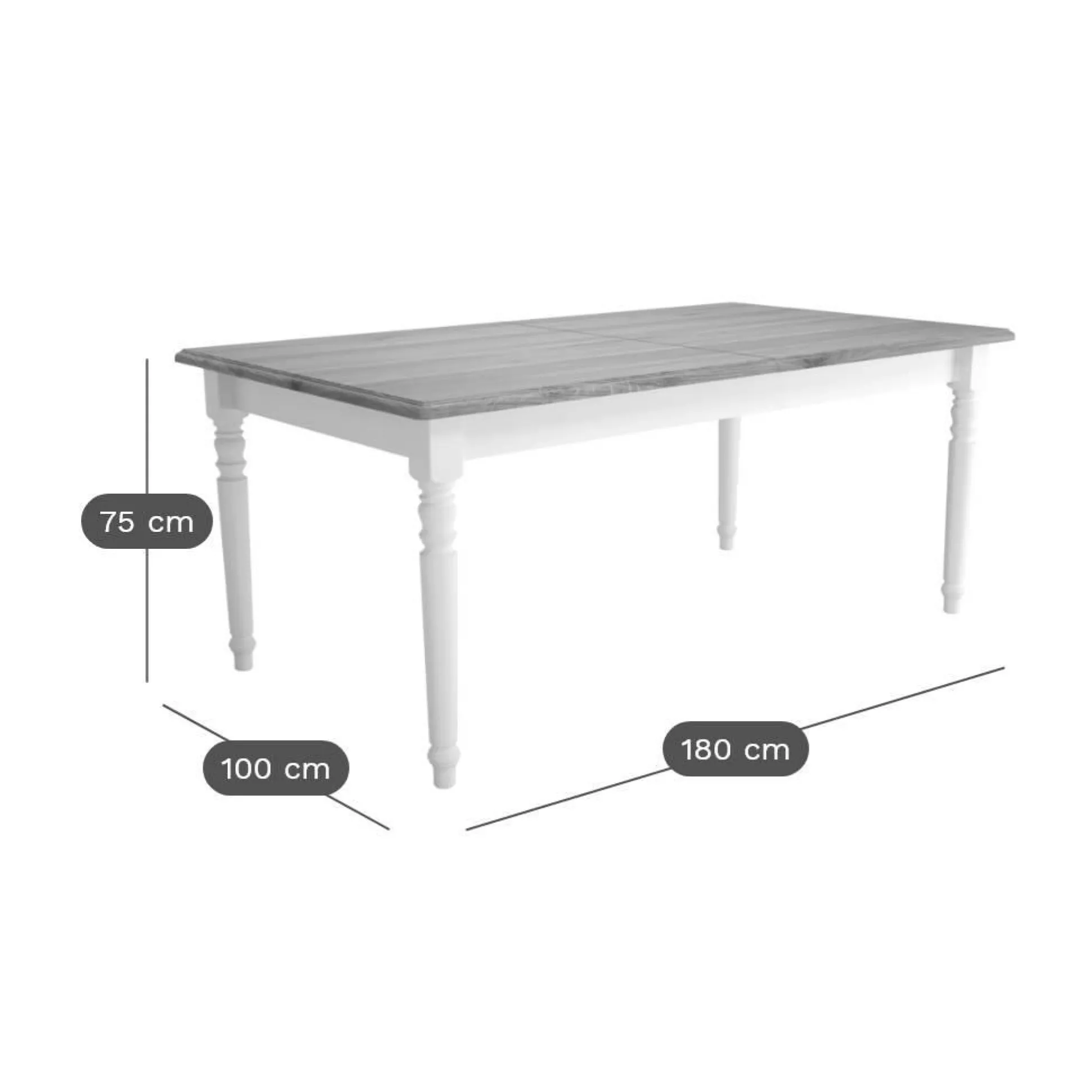 Table à manger rectangulaire extensible bois et blanc 6 à 10 personnes Apolline