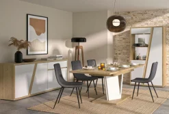 Table à manger rectangulaire extensible décor bois et blanc 8 à 10 personnes Gustave