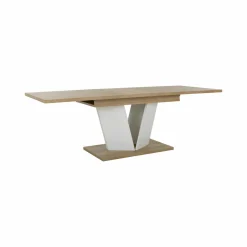 Table à manger rectangulaire extensible décor bois et blanc 8 à 10 personnes Gustave
