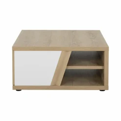 Table basse carrée décor bois et blanc avec tiroir Gustave