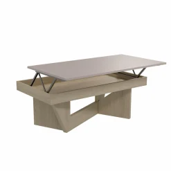 Table basse relevable décor bois Gabriela - Chêne blanchi/Lin