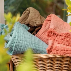 TOISON D'OR Plaid gaze de coton Brehat - Lichen