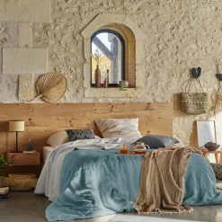 VENT DU SUD Housse de couette lin lavé Salomé - Bleu Topaze - 240 x 220 cm