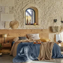 VENT DU SUD Taie d'oreiller lin lavé Salomé - Bleu Indigo - Taie d'oreiller 50 x 70 cm